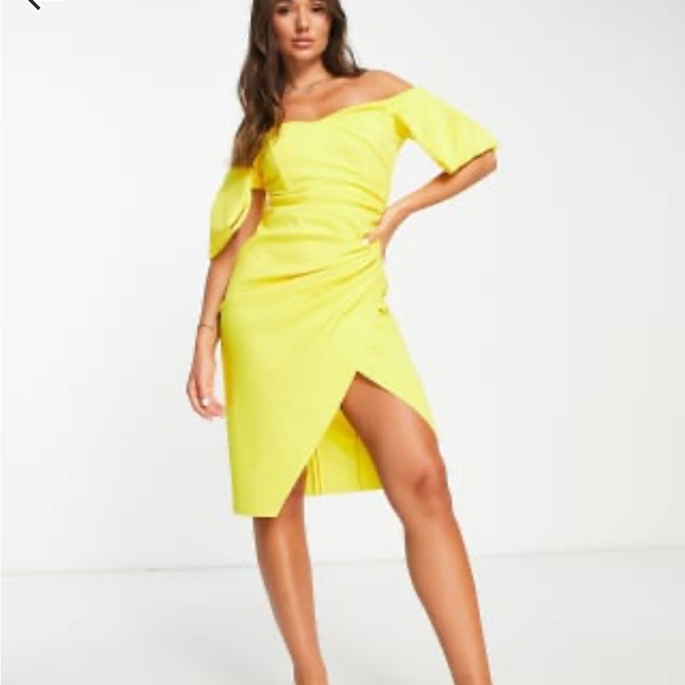 ASOS DESIGN us4 Elegant Yellow Off-Shoulder Dress saffron